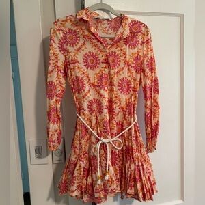 Zara Cream Dress with Pink and Orange Sunburst Print